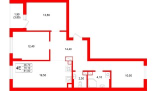 Квартира в ЖК Луччи, 3 комнатная, 81 м², 9 этаж