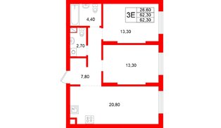 Квартира в ЖК Луччи, 2 комнатная, 62.3 м², 1 этаж