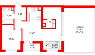 Квартира в ЖК Луччи, 1 комнатная, 87.8 м², 9 этаж
