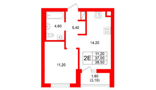Квартира в ЖК Луччи, 1 комнатная, 38.5 м², 1 этаж