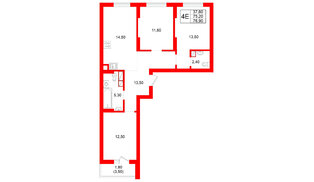 Квартира в ЖК Луччи, 3 комнатная, 76.9 м², 2 этаж
