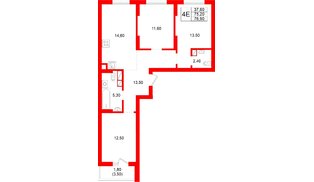 Квартира в ЖК Луччи, 3 комнатная, 76.9 м², 4 этаж