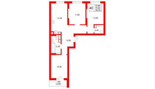 Квартира в ЖК Луччи, 3 комнатная, 76.7 м², 8 этаж