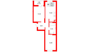 Квартира в ЖК Луччи, 2 комнатная, 59.2 м², 2 этаж