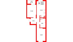 Квартира в ЖК Луччи, 2 комнатная, 58.8 м², 3 этаж