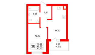 Квартира в ЖК Луччи, 1 комнатная, 42.3 м², 1 этаж