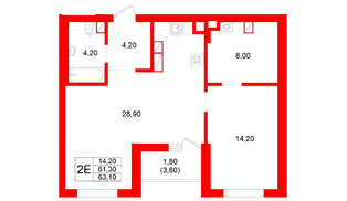Квартира в ЖК Луччи, 1 комнатная, 63.1 м², 9 этаж