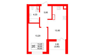 Квартира в ЖК Луччи, 1 комнатная, 40.6 м², 2 этаж