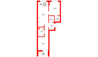 Квартира в ЖК Луччи, 2 комнатная, 62.1 м², 1 этаж