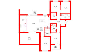 Квартира в ЖК Луччи, 3 комнатная, 159.5 м², 9 этаж