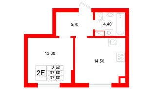 Квартира в ЖК Луччи, 1 комнатная, 37.6 м², 1 этаж