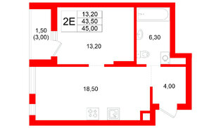 Квартира в ЖК Луччи, 1 комнатная, 45 м², 2 этаж