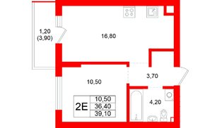 Квартира в ЖК Луччи, 1 комнатная, 39.1 м², 1 этаж