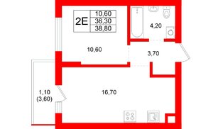 Квартира в ЖК Луччи, 1 комнатная, 38.8 м², 1 этаж