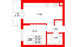 Квартира в ЖК Луччи, 1 комнатная, 40.4 м², 1 этаж