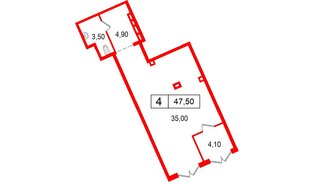 Помещение в ЖК Дом на Красной  2 дом, 47.5 м², 1 этаж