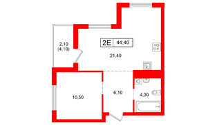 Квартира в ЖК Парковый, 1 комнатная, 44.4 м², 5 этаж