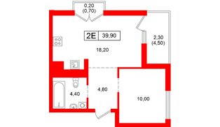 Квартира в ЖК Парковый, 1 комнатная, 39.9 м², 3 этаж