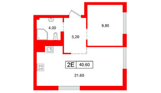 Квартира в ЖК Парковый, 1 комнатная, 40.6 м², 2 этаж