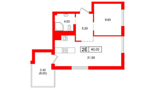 Квартира в ЖК Парковый, 1 комнатная, 43 м², 3 этаж