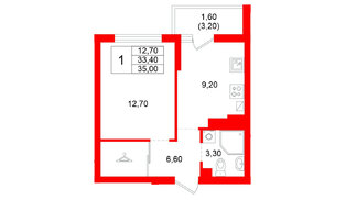 Квартира в ЖК Левада, 1 комнатная, 33.4 м², 7 этаж