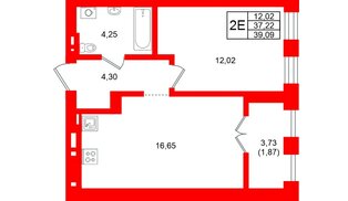 Квартира в ЖК «Включи», 1 комнатная, 39.09 м², 3 этаж