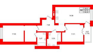 Квартира в ЖК «Включи», 2 комнатная, 66.34 м², 5 этаж