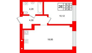 Квартира в ЖК «Включи», 1 комнатная, 37.65 м², 1 этаж