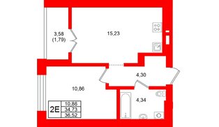 Квартира в ЖК «Включи», 1 комнатная, 36.52 м², 4 этаж