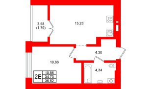 Квартира в ЖК «Включи», 1 комнатная, 36.52 м², 6 этаж