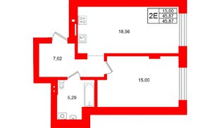 Квартира в ЖК «Включи», 1 комнатная, 45.87 м², 1 этаж