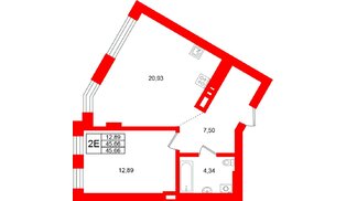 Квартира в ЖК «Включи», 1 комнатная, 45.66 м², 5 этаж