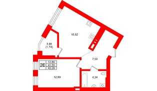 Квартира в ЖК «Включи», 1 комнатная, 43.29 м², 6 этаж