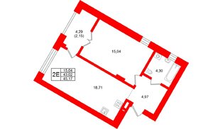 Квартира в ЖК «Включи», 1 комнатная, 45.17 м², 2 этаж