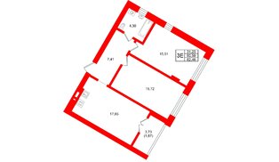 Квартира в ЖК «Включи», 2 комнатная, 62.46 м², 2 этаж