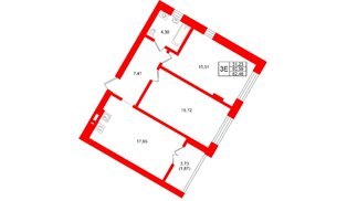 Квартира в ЖК «Включи», 2 комнатная, 62.46 м², 3 этаж