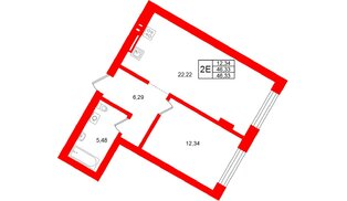 Квартира в ЖК «Включи», 1 комнатная, 46.33 м², 1 этаж