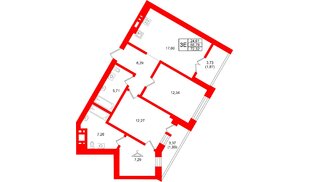 Квартира в ЖК «Включи», 2 комнатная, 72.32 м², 7 этаж