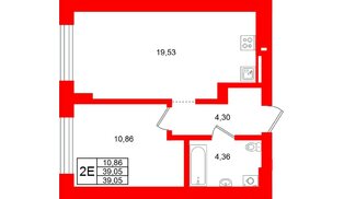 Квартира в ЖК «Включи», 1 комнатная, 39.05 м², 1 этаж