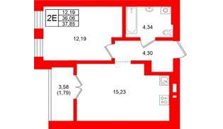Квартира в ЖК «Включи», 1 комнатная, 37.85 м², 4 этаж
