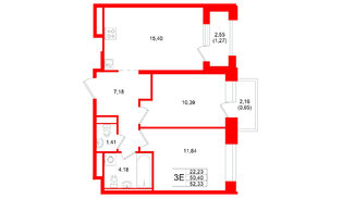 Квартира в ЖК GloraX Кольский, 2 комнатная, 52.33 м², 8 этаж