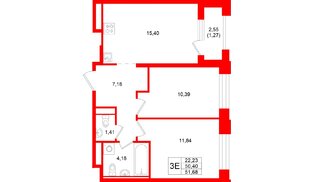 Квартира в ЖК «Кольский», 2 комнатная, 51.68 м², 11 этаж