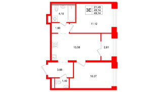 Квартира в ЖК «Кольский», 2 комнатная, 49.14 м², 15 этаж
