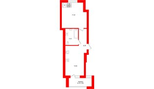 Квартира в ЖК «Кислород О2», 1 комнатная, 46.2 м², 1 этаж