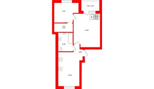 Квартира в ЖК «Кислород О2», 2 комнатная, 58.9 м², 2 этаж