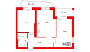 Квартира в ЖК «Кислород О2», 2 комнатная, 59.3 м², 2 этаж