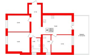 Квартира в ЖК «Кислород О2», 3 комнатная, 86.5 м², 1 этаж