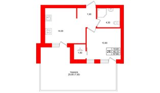 Квартира в ЖК «Кислород О2», 1 комнатная, 40.1 м², 1 этаж