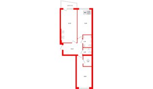 Квартира в ЖК «Кислород О2», 2 комнатная, 75.5 м², 3 этаж