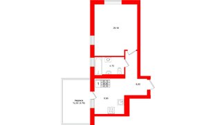 Квартира в ЖК «Кислород О2», 1 комнатная, 44.6 м², 1 этаж